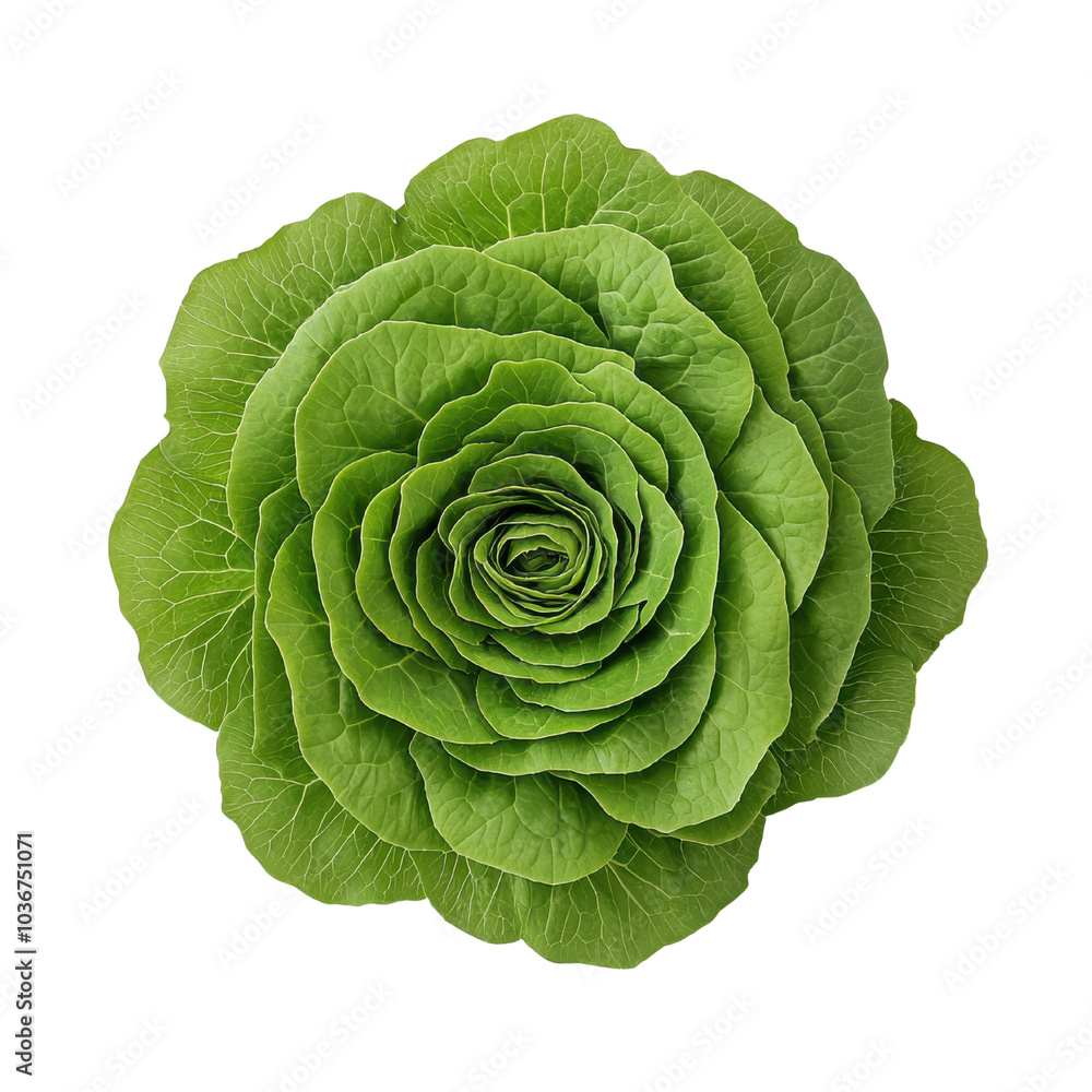 Fototapeta premium Exploring the intricate beauty of a vibrant green lettuce rose a stunning display of nature's artistic design on transparent background