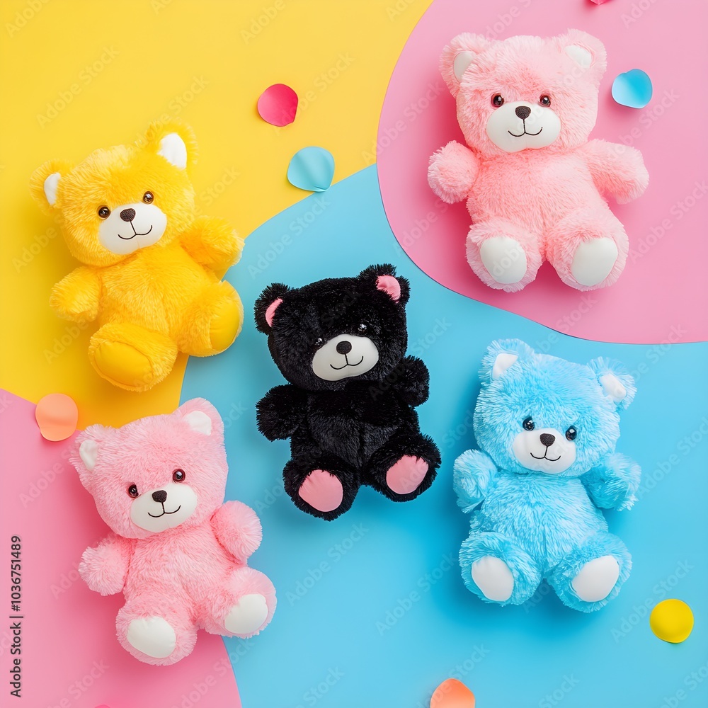 Colorful Teddy Bears on Pastel Background Colorful Teddy Bears on Pastel Background