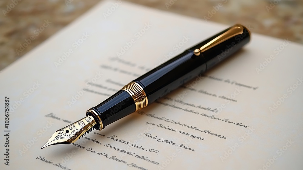 Fountain Pen on Paper, Professional Writing Tools: Business and Literature Concept, Blank Document with Pen, Writing for Business Fountain Pen on Paper, Professional Writing Tools: Business and Literature Concept, Blank Document with Pen, Writing for Business
