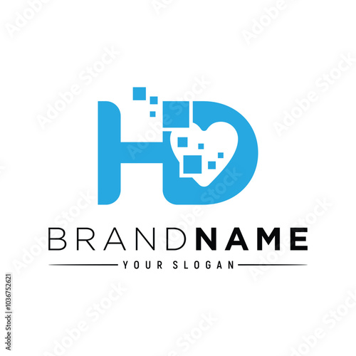 letter hd Heart Tech logo design element vector template