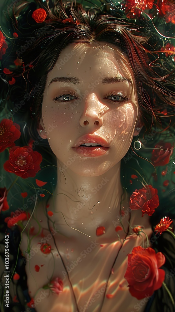 Woman Underwater With Roses - Surreal Art Woman Underwater With Roses - Surreal Art