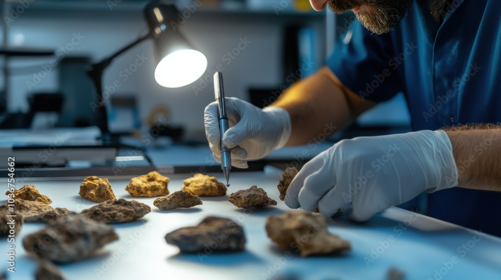 Obraz premium Examination of Fossil Samples Under Bright Lighting