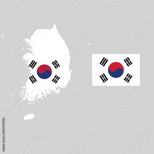 South korea map and flag . national flag of south korea . independence day of south korea . vector illustration on white background . simple design