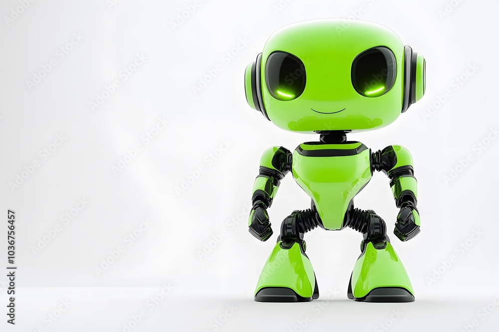 Friendly Green Robot with Black Accents and Glowing Eyes Friendly Green Robot with Black Accents and Glowing Eyes