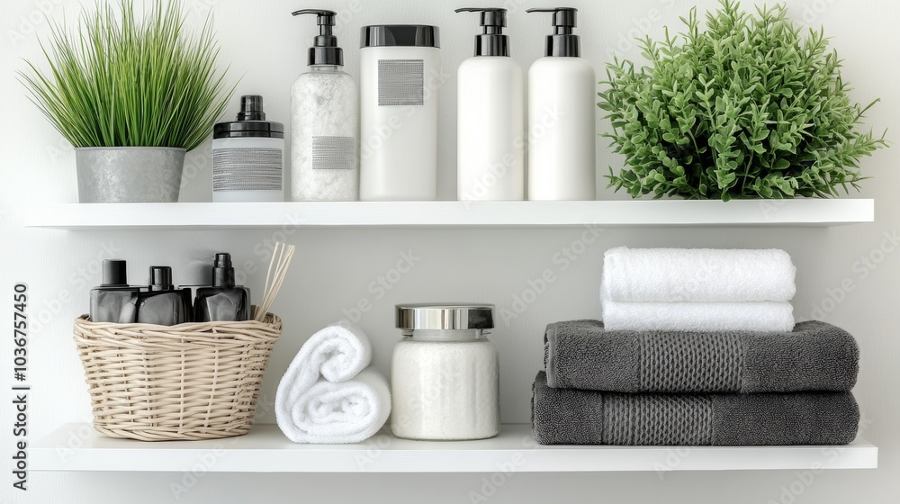 Bathroom Shelf with Towels Toiletries and Plants Modern Bathroom Design Bathroom Shelf with Towels Toiletries and Plants Modern Bathroom Design