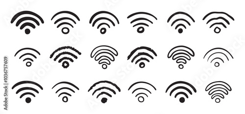 Hand drawn wifi icon set. doodle wi fi sign collection. Drawing Wi-Fi