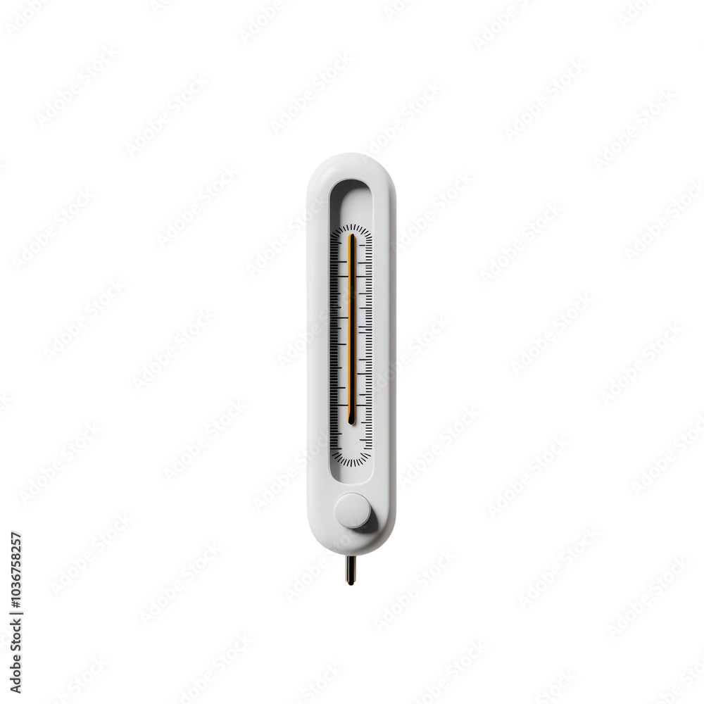 A modern thermometer with a sleek design, displayed on a white isolated background. isolated on transparent background. A modern thermometer with a sleek design, displayed on a white isolated background. isolated on transparent background.