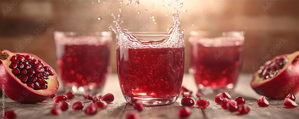 Refreshing Sparkling Beverage with Pomegranate and Splashing Water Effect Refreshing Sparkling Beverage with Pomegranate and Splashing Water Effect