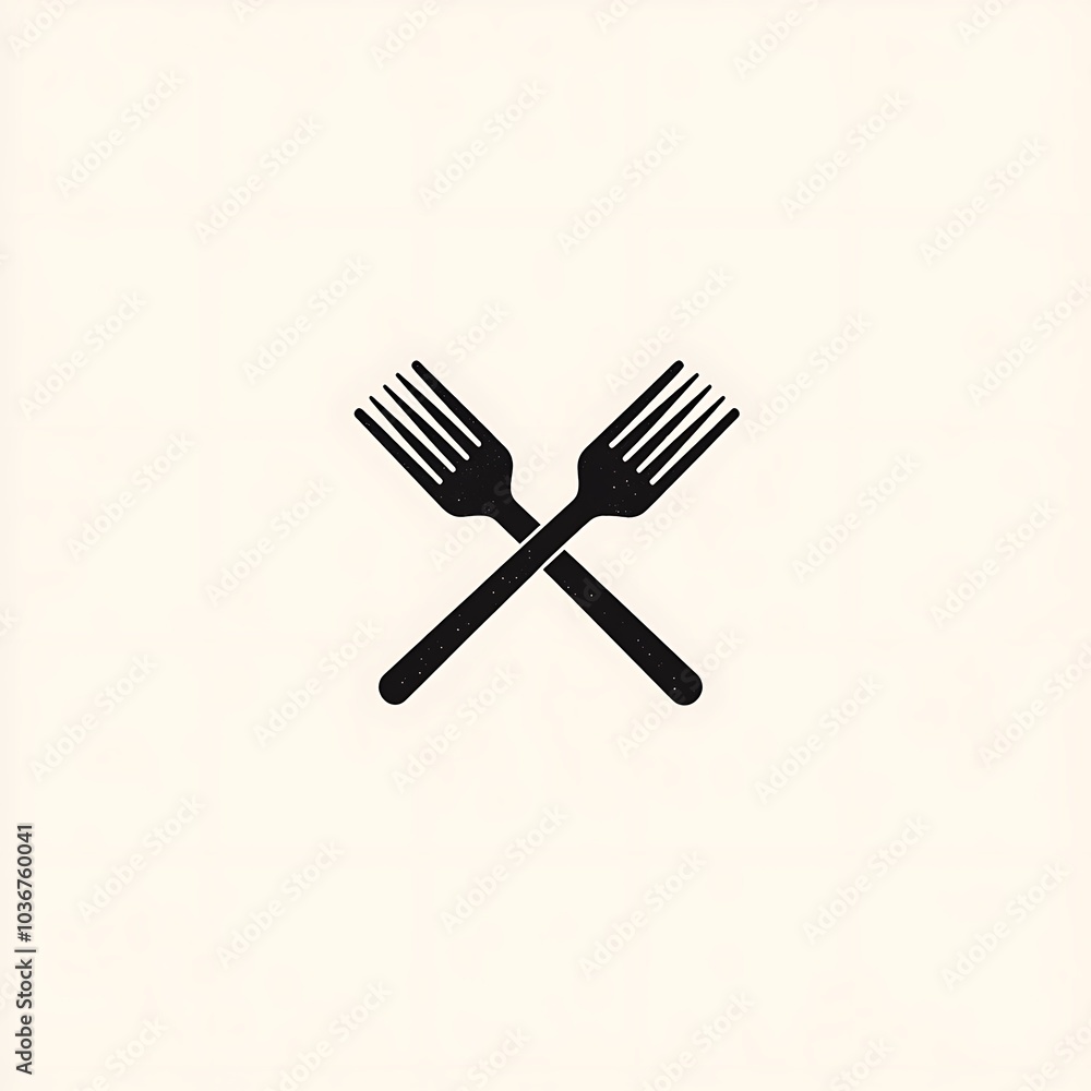 Two black forks crossed over each other on a white background. Two black forks crossed over each other on a white background.