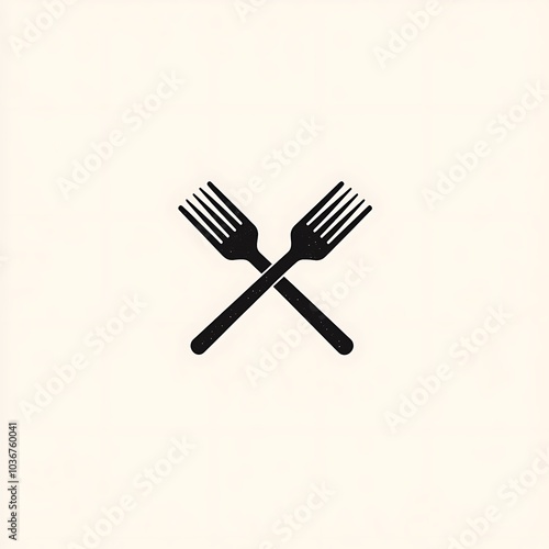 Two black forks crossed over each other on a white background.