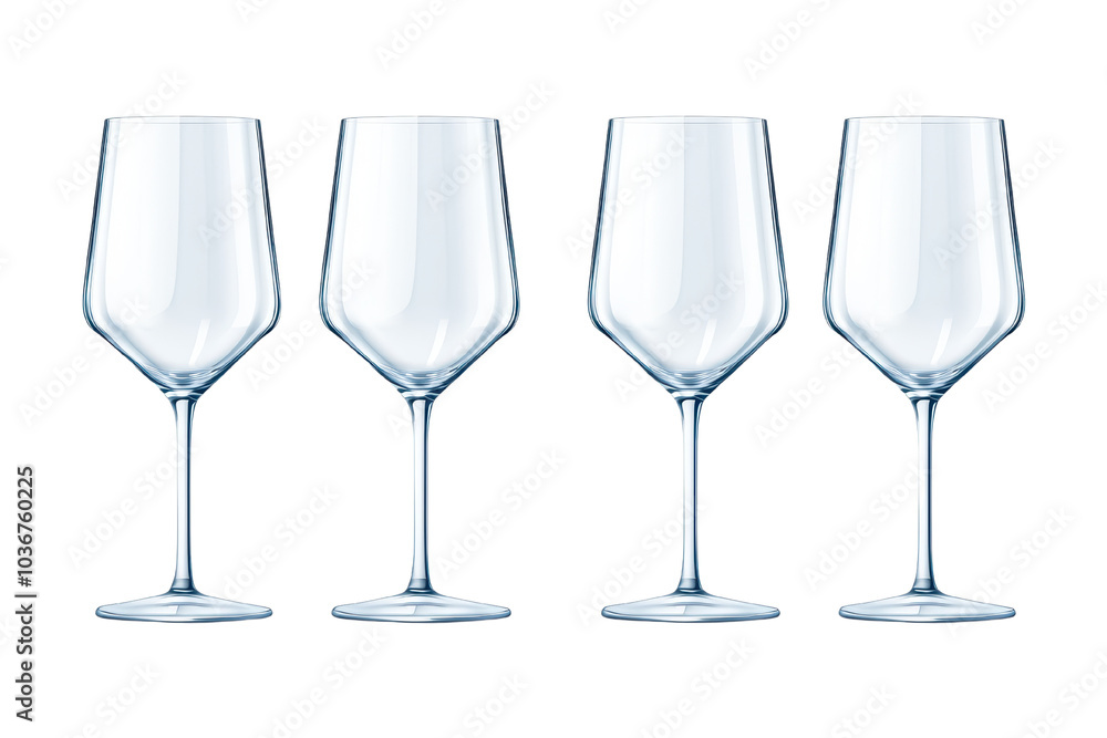 Four elegant glassware pieces on a white isolated background, perfect for serving beverages. isolated on transparent background. Four elegant glassware pieces on a white isolated background, perfect for serving beverages. isolated on transparent background.