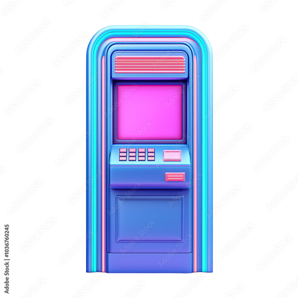 Futuristic arcade gaming machine, colorful and retro design, white isolate background. isolated on transparent background. Futuristic arcade gaming machine, colorful and retro design, white isolate background. isolated on transparent background.