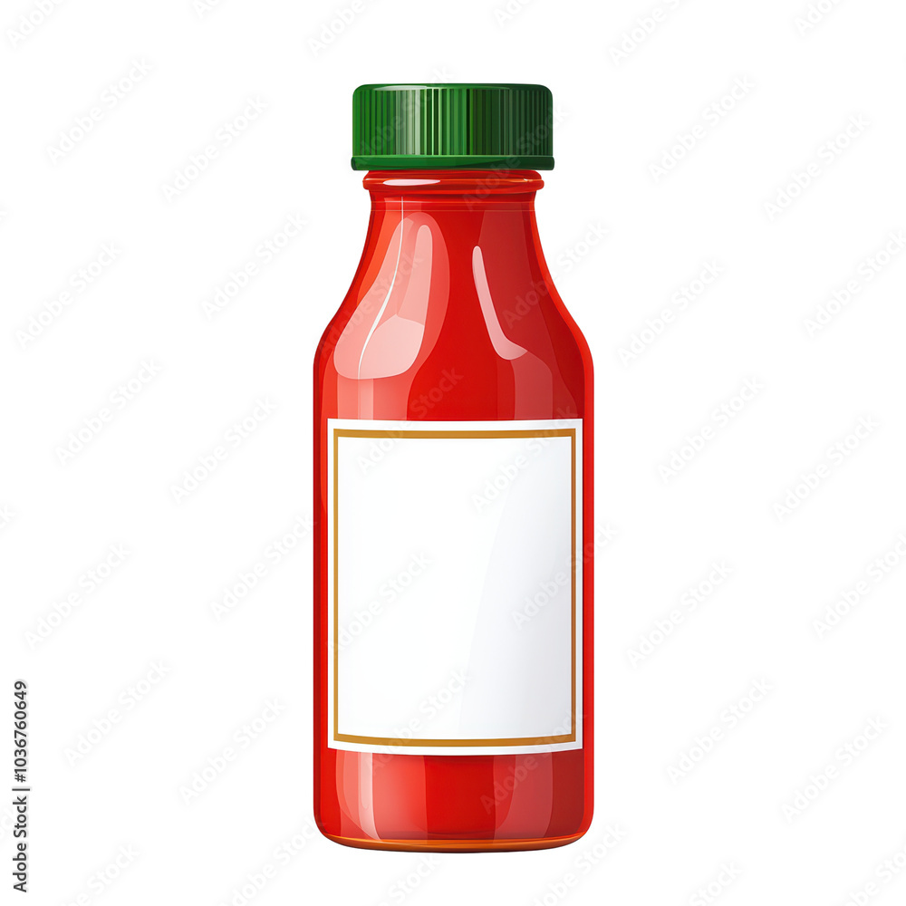 Ketchup bottle with a green cap and blank label, isolated on a white background. isolated on transparent background. Ketchup bottle with a green cap and blank label, isolated on a white background. isolated on transparent background.