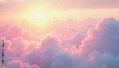 Background with dreamy sunset sky and cotton candy clouds in pastel pink and purple hues, symbolizing hope and inspiration