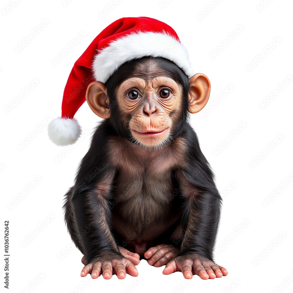 Baby Monkey Wearing a Santa Hat Celebrating the Holidays. Baby Monkey Wearing a Santa Hat Celebrating the Holidays.