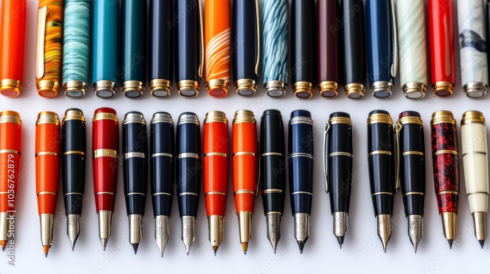Collection of Luxury Fountain Pens on White Background Collection of Luxury Fountain Pens on White Background