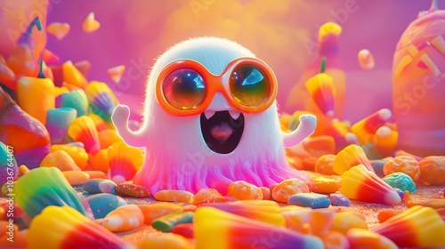 Happy Halloween Ghost with Candy Corn