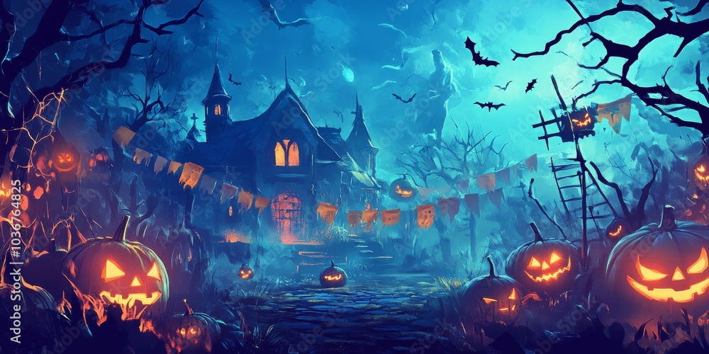 A fun Halloween party invitation with banners. Perfect for a poster or greeting card A fun Halloween party invitation with banners. Perfect for a poster or greeting card