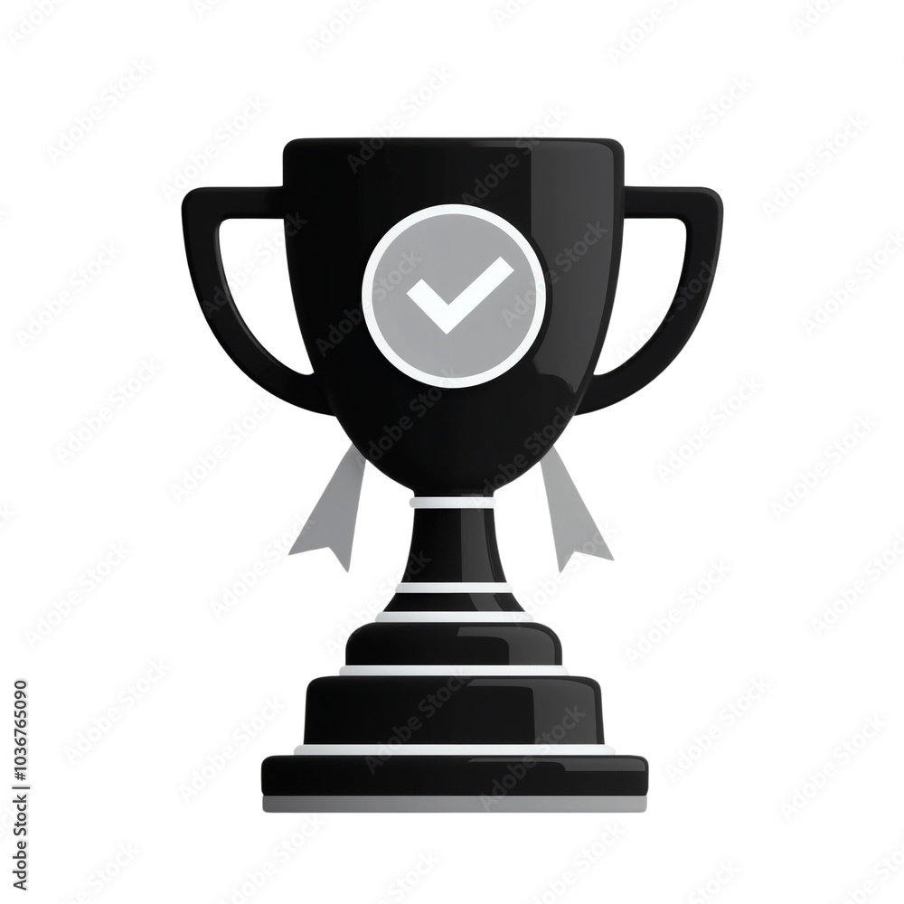 Black Trophy with Checkmark Symbol Representing Achievement and Success Black Trophy with Checkmark Symbol Representing Achievement and Success