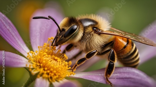 Wallpaper Mural Close-Up of a Bee on a Purple Flower Torontodigital.ca
