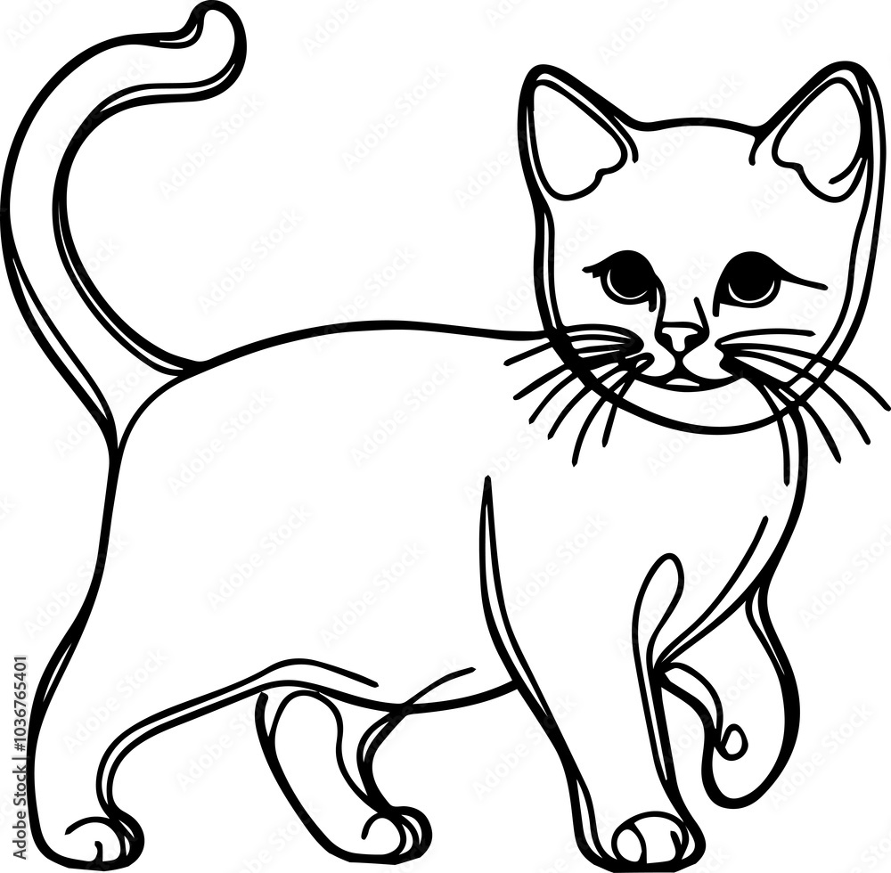 Black Line Art Style Small Pet Cat Cutie and Stand Pose Hand Drawn Illustration Black Line Art Style Small Pet Cat Cutie and Stand Pose Hand Drawn Illustration