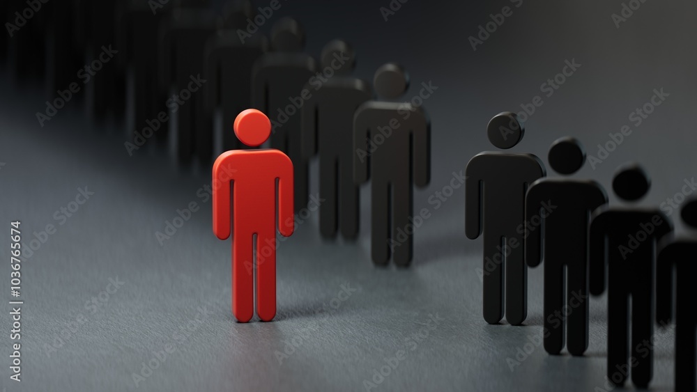 3D illustration of Wooden doll.Business team leadership with one person standing out from the crowd with motivation speech concept.3D rendering on black background.
3D illustration of Wooden doll.Business team leadership with one person standing out from the crowd with motivation speech concept.3D rendering on black background.