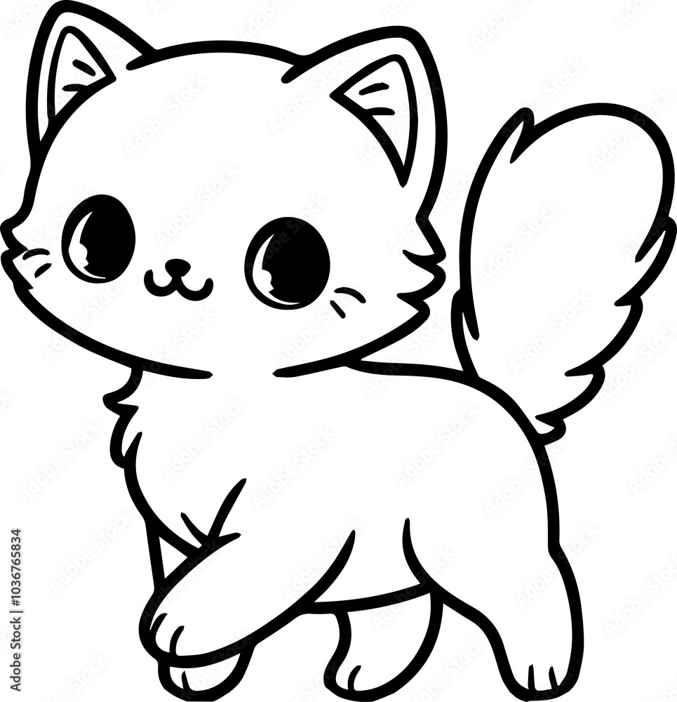 Black Line Art Style Small Pet Cat Cutie and Stand Pose Hand Drawn Illustration Black Line Art Style Small Pet Cat Cutie and Stand Pose Hand Drawn Illustration