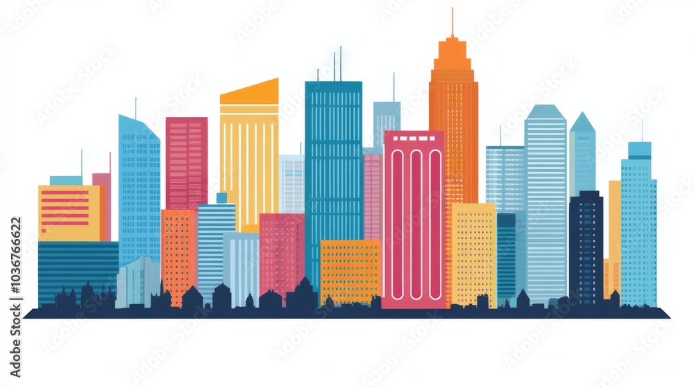 Fototapeta premium Vibrant City Skyline with Clean Lines and Colors