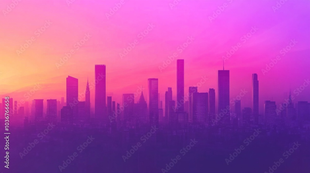 Vibrant City Skyline with Clean Lines at Sunrise Vibrant City Skyline with Clean Lines at Sunrise