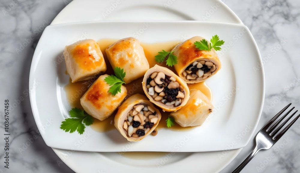 Kruchenyky Ukrainian Rolled Meat Dish with Mushroom Filling (Ukrainian Cuisine) Kruchenyky Ukrainian Rolled Meat Dish with Mushroom Filling (Ukrainian Cuisine)