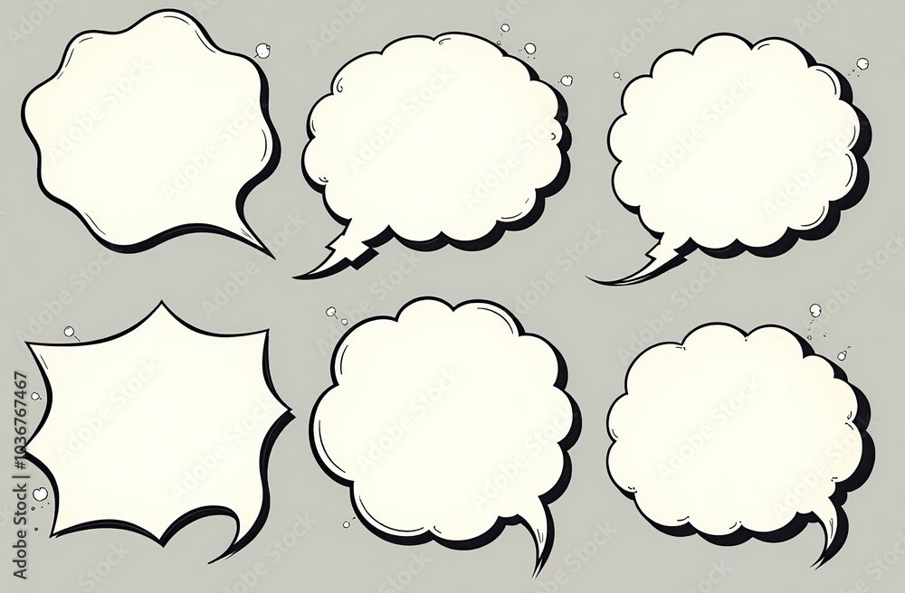 Comic speech bubbles. Set of speech bubbles. Empty Dialog Clouds. Illustration for Comics Book, Social Media Banners, Promotional Material. Blank empty speech bubbles for infographics. Vector graphics Comic speech bubbles. Set of speech bubbles. Empty Dialog Clouds. Illustration for Comics Book, Social Media Banners, Promotional Material. Blank empty speech bubbles for infographics. Vector graphics