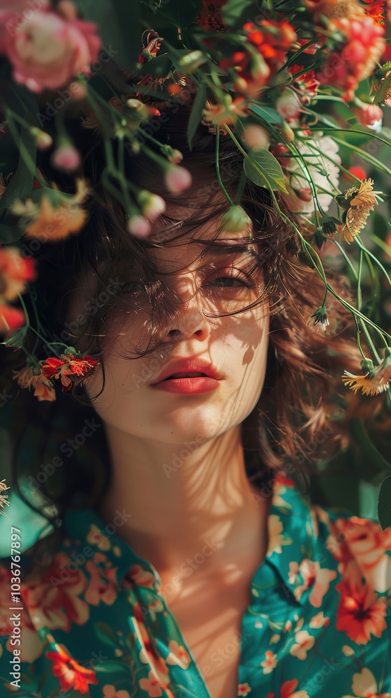 Woman in a Floral Crown - A Portrait of Beauty and Nature Woman in a Floral Crown - A Portrait of Beauty and Nature