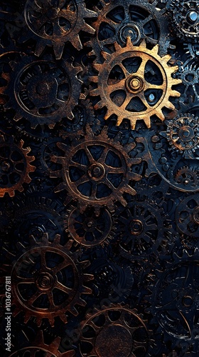 Metallic Gears and Cogs Forming a Seamless Mechanical Background Pattern