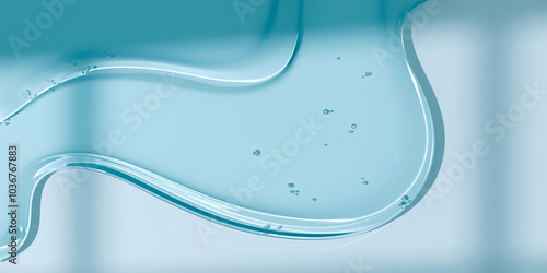 Transparent gel texture abstract blue cosmetic 3d rendering background. Hydrating serum beauty product