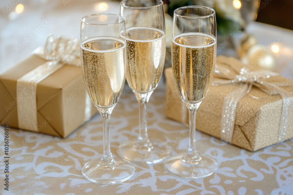 Champagne glasses and gift boxes Champagne glasses and gift boxes
