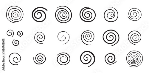 Hand drawn doodle spiral set. Drawing line spirals vector illustration