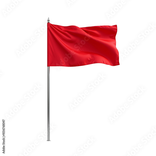 Bright Red Flag Waving on a Silver Pole Against a Plain Background
