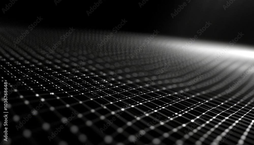 Black Grid Pattern With Glowing Dots In Perspective Black Grid Pattern With Glowing Dots In Perspective
