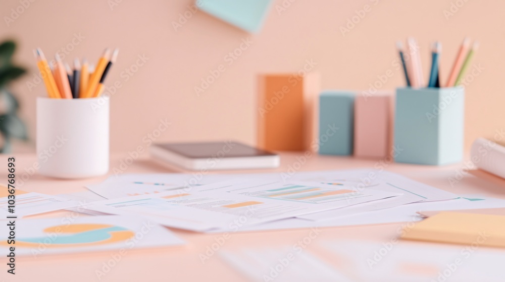 Close-up View of a Modern Desk with Paperwork Close-up View of a Modern Desk with Paperwork