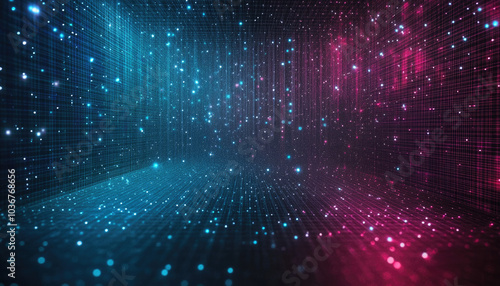 Futuristic Digital Space With Glowing Blue And Pink Lights photo