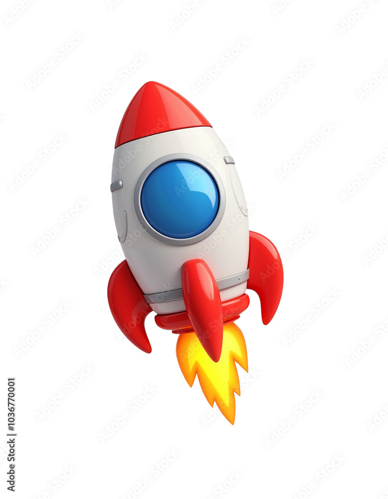 Cartoon Rocket Launching with Colorful Flames and Streamlined Design Cartoon Rocket Launching with Colorful Flames and Streamlined Design