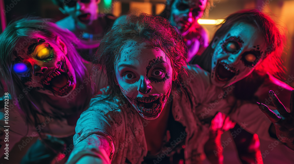 Friends Dressed as Zombies at Action Packed Halloween Party Friends Dressed as Zombies at Action Packed Halloween Party