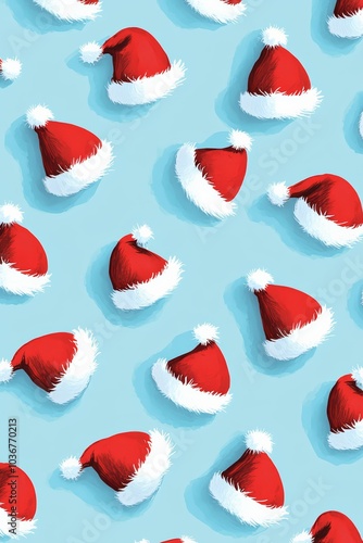 Wallpaper Mural Festive Santa Hat Pattern on Blue Background with Snowflakes Torontodigital.ca