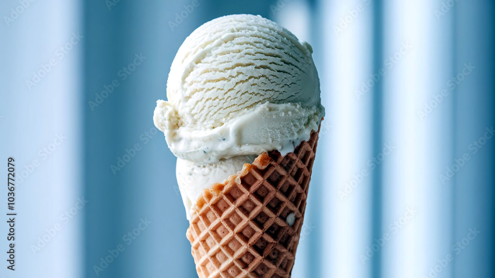 A waffle cone filled with creamy vanilla ice cream on a bright background, perfect for summer treats, dessert menus, and food photography needs. A waffle cone filled with creamy vanilla ice cream on a bright background, perfect for summer treats, dessert menus, and food photography needs.