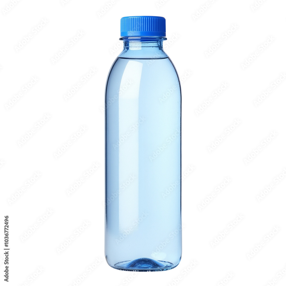 Clear Plastic Bottle Filled with Purified Water and Blue Cap. Clear Plastic Bottle Filled with Purified Water and Blue Cap.
