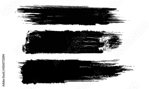 Black brush stroke set isolated on white background. Trendy brush stroke vector for black ink paint, grunge backdrop, dirt banner, watercolor design and dirty texture.