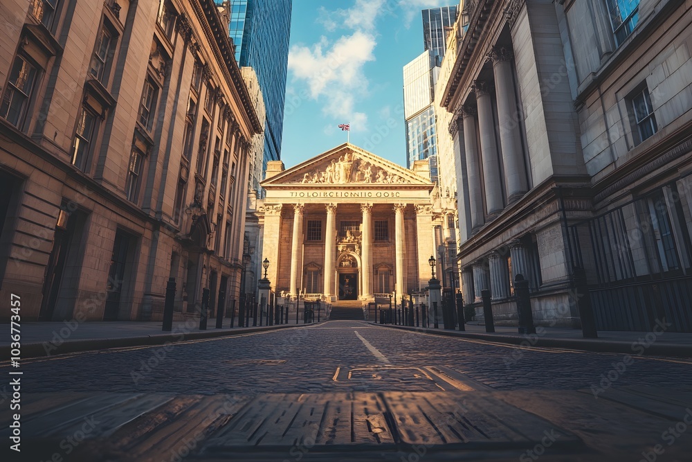 Obraz premium A Narrow Street Leading to a Classic Building in London