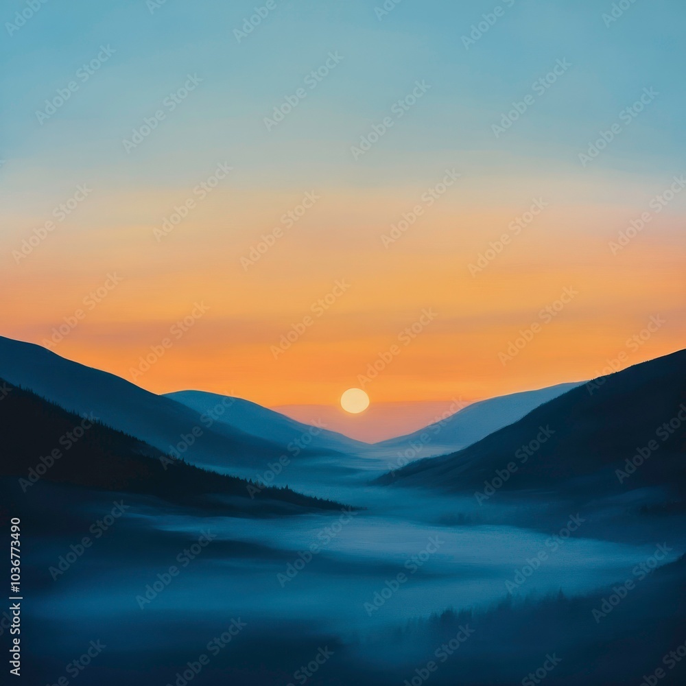 Fototapeta premium Sunrise over misty landscape