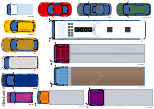 上から見たいろいろな車種の自動車イラストセット