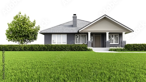 Wallpaper Mural A Simple and Welcoming Suburban House with Manicured Lawn and Front Porch on Isolated White Background Torontodigital.ca